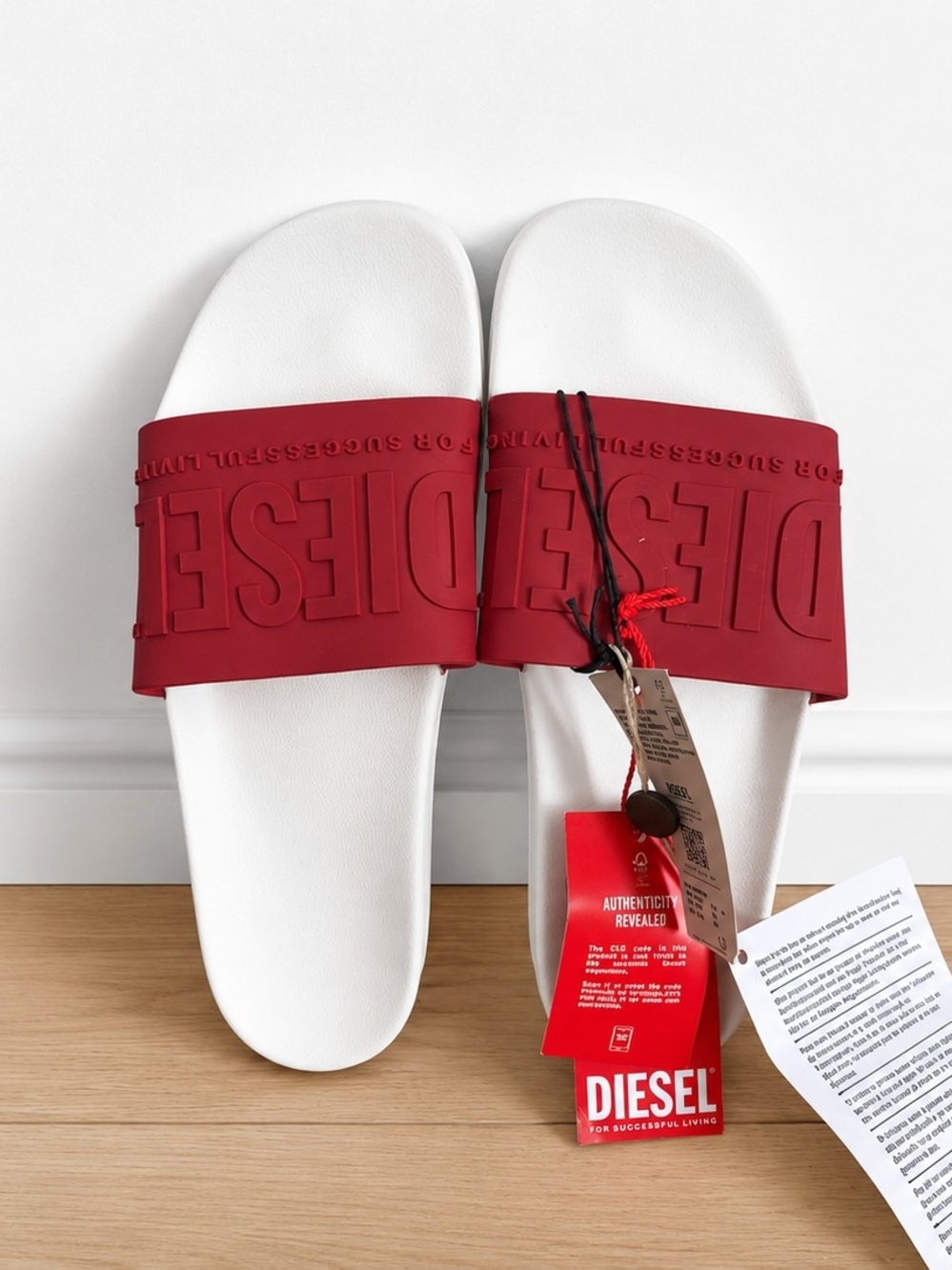 Diesel Men Red & White Slide Sandals